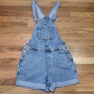 Hollister Vintage Stretch Short Overalls Light Wash Size S